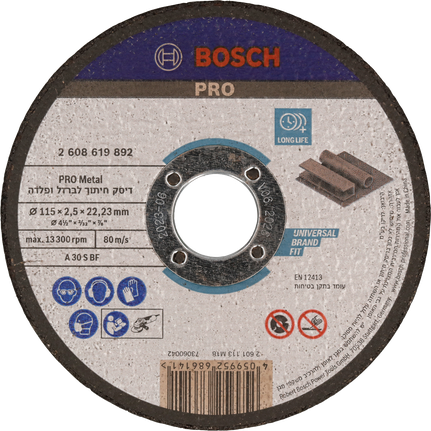 Disco de corte de metal Bosch PRO de 115 x 2,5 x 22,23 mm.